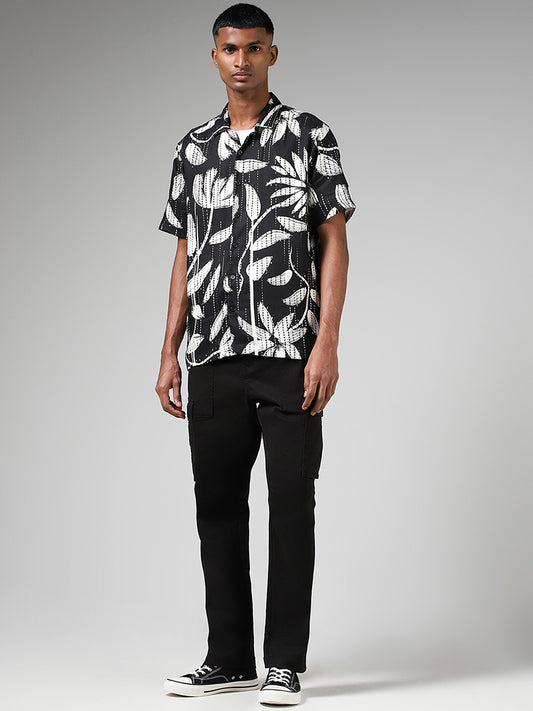 Nuon Black Floral Printed Relaxed Fit Shirt