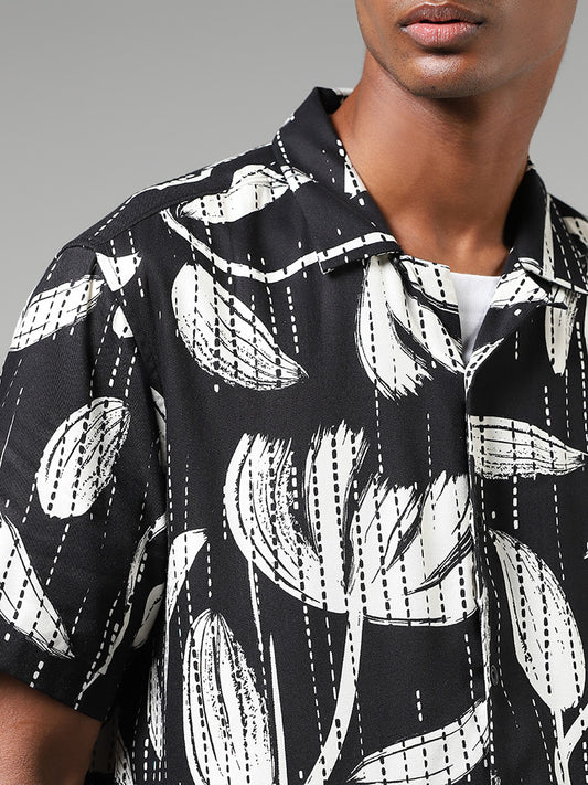 Nuon Black Floral Printed Relaxed Fit Shirt