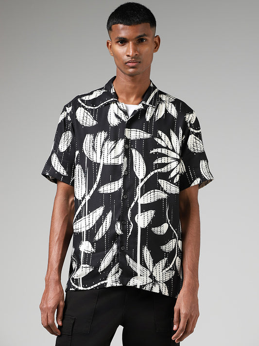 Nuon Black Floral Printed Relaxed Fit Shirt