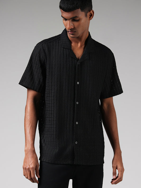 Nuon Black Self-Patterned Resort-Fit Shirt