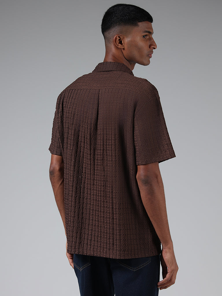 Nuon Chocolate Brown Self-Patterned Resort Fit Shirt