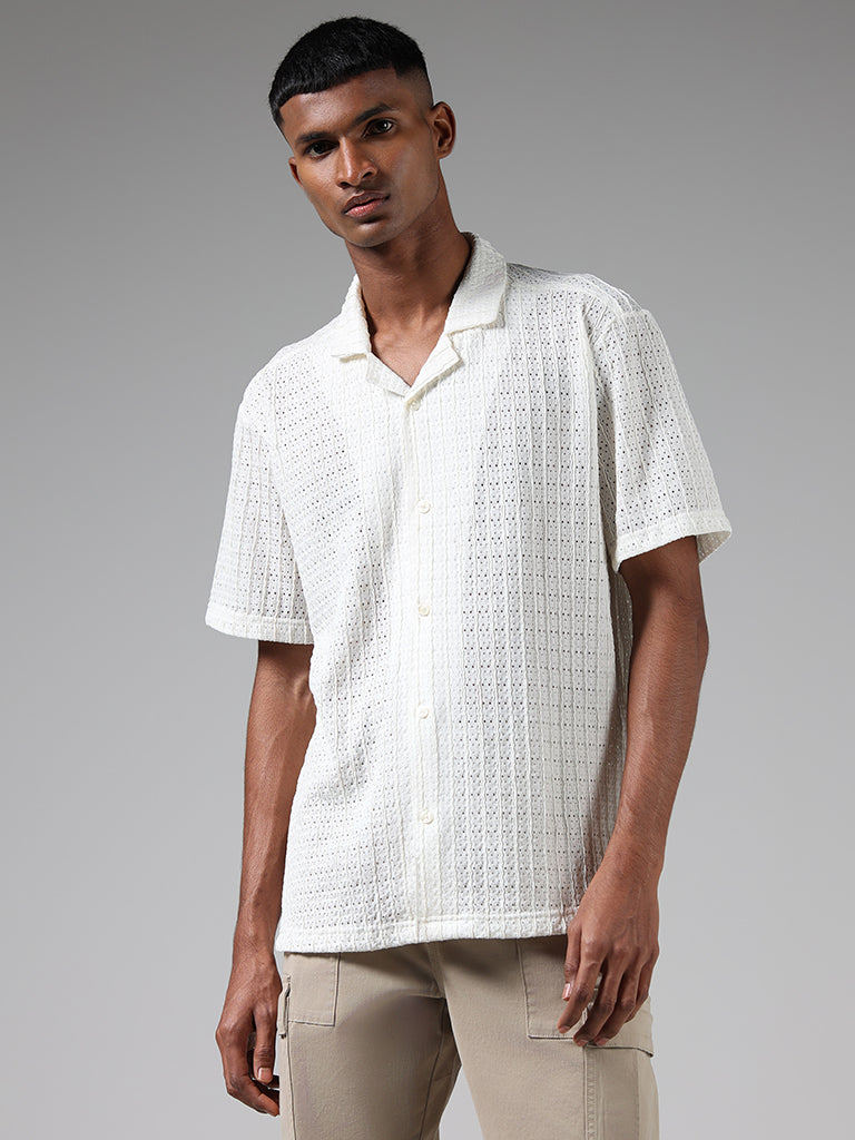 Nuon White Self-Patterned Resort Fit Shirt