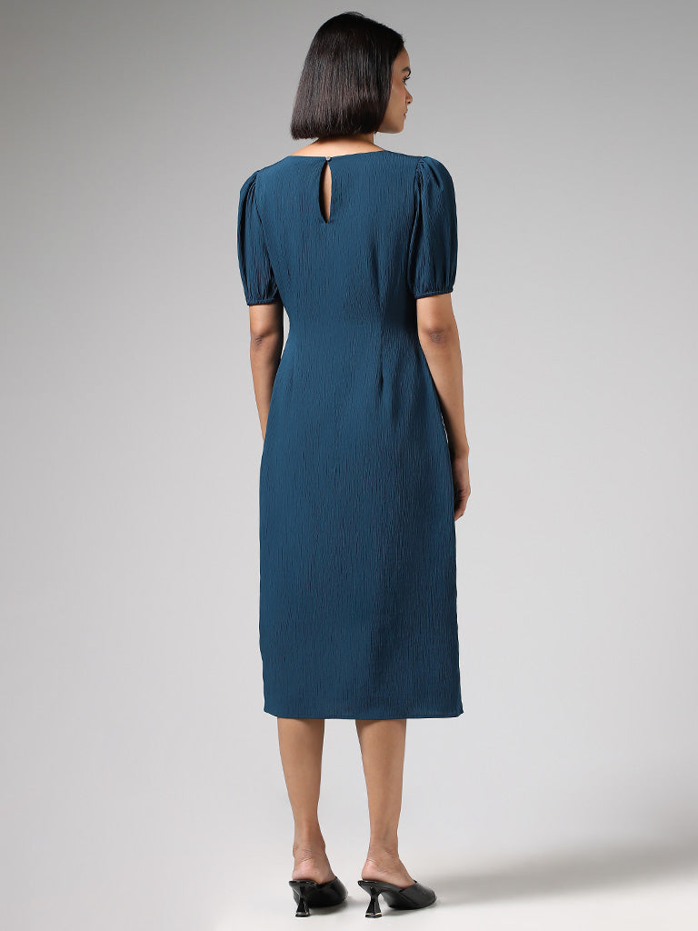 Wardrobe Solid Blue Midi Dress