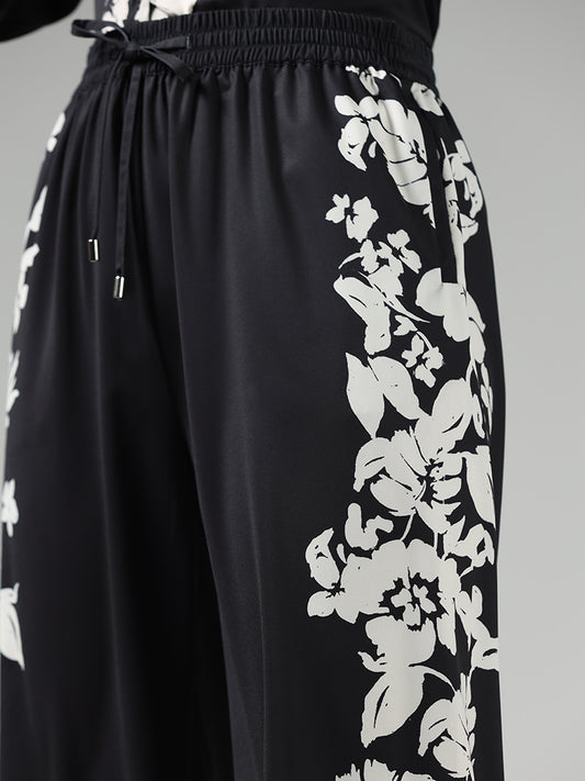 Wardrobe Black Floral Printed Wide-Leg Trousers