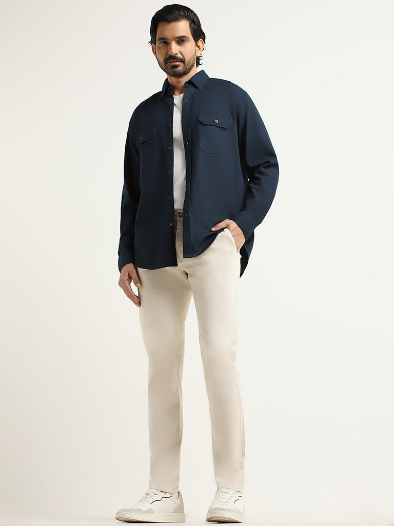 WES Casuals Navy Relaxed Fit Shirt