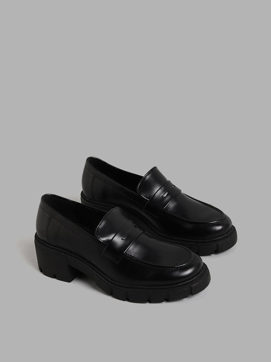 LUNA BLU Black Chunky Heel Loafers