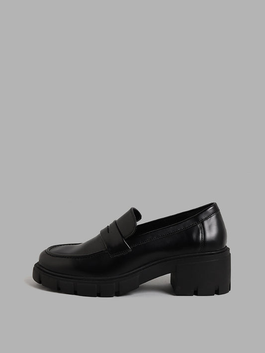 LUNA BLU Black Chunky Heel Loafers
