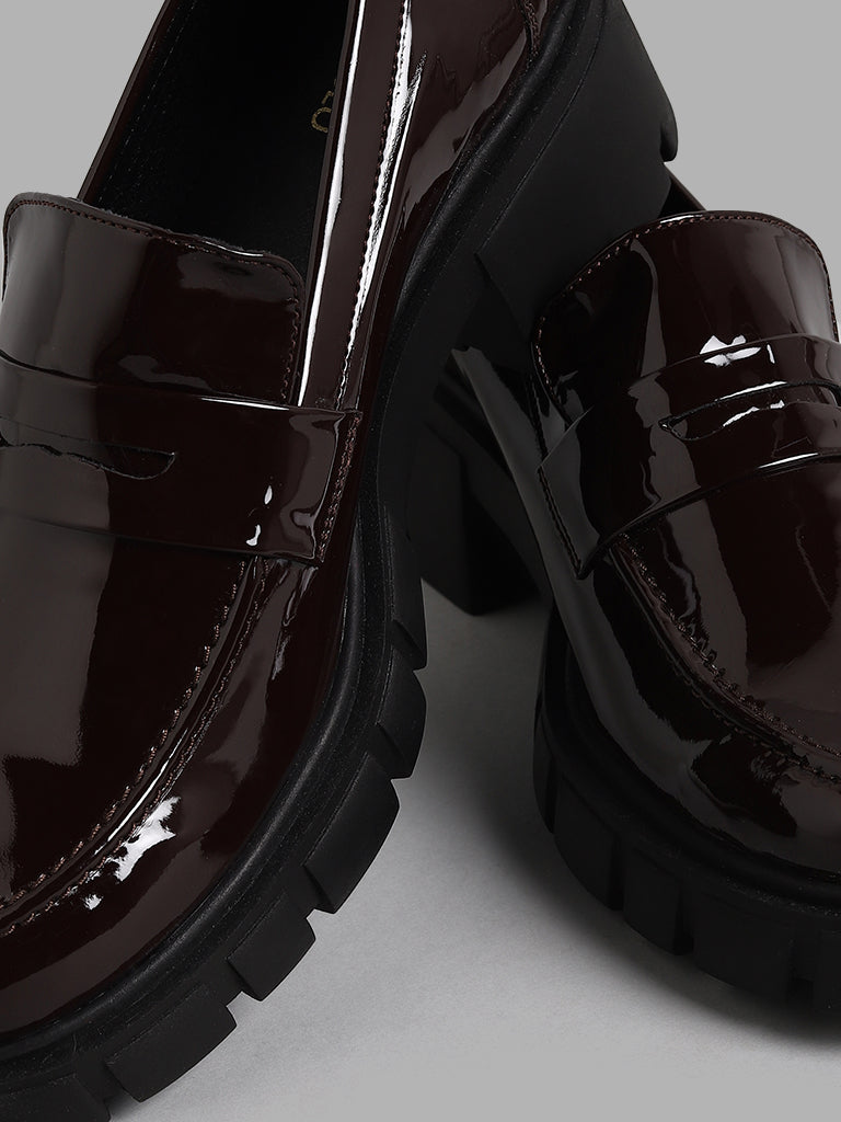 Buy LUNA BLU Wine Chunky Heel Loafers from Westside