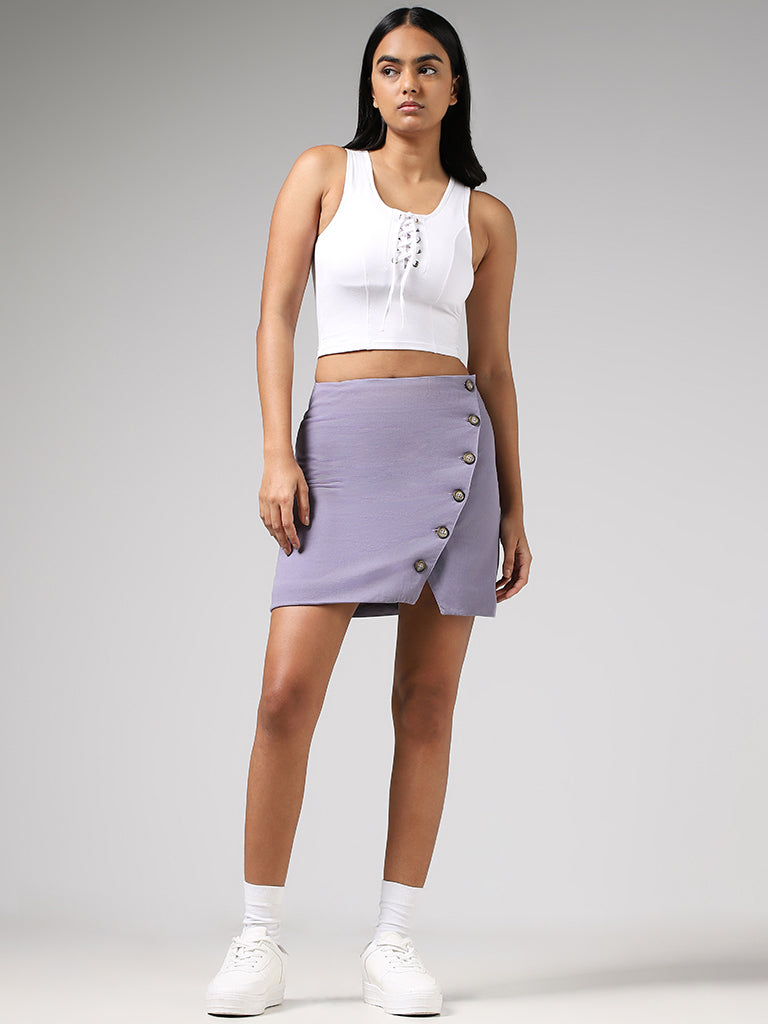 Nuon Light Lavender Button-Up Mini Skirt