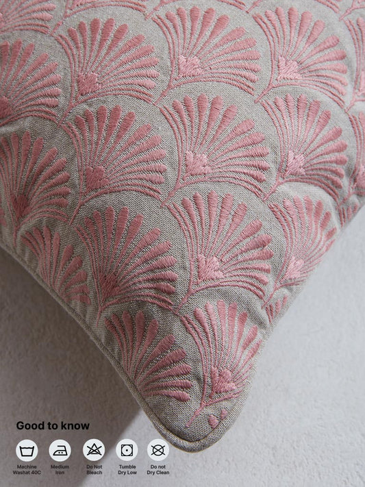 Westside Home Dusty Pink Shell Embroidered Cushion Cover