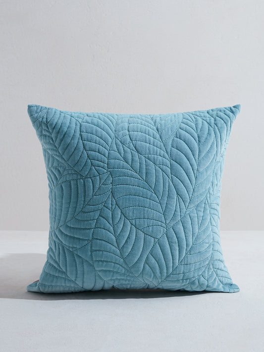 Westside Home Blue Leaf Quilted Cushion Cover