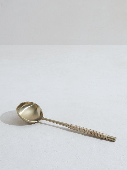 Westside Home Dull Gold Serving Spoon with Rattan