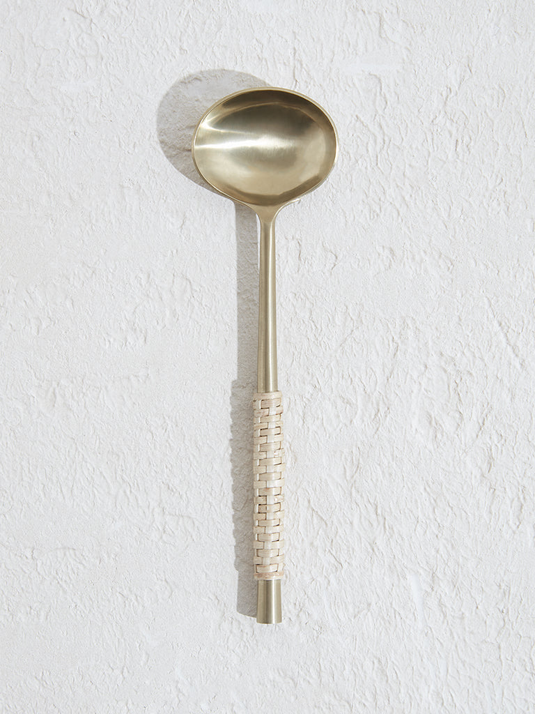 Westside Home Dull Gold Serving Spoon with Rattan-Small