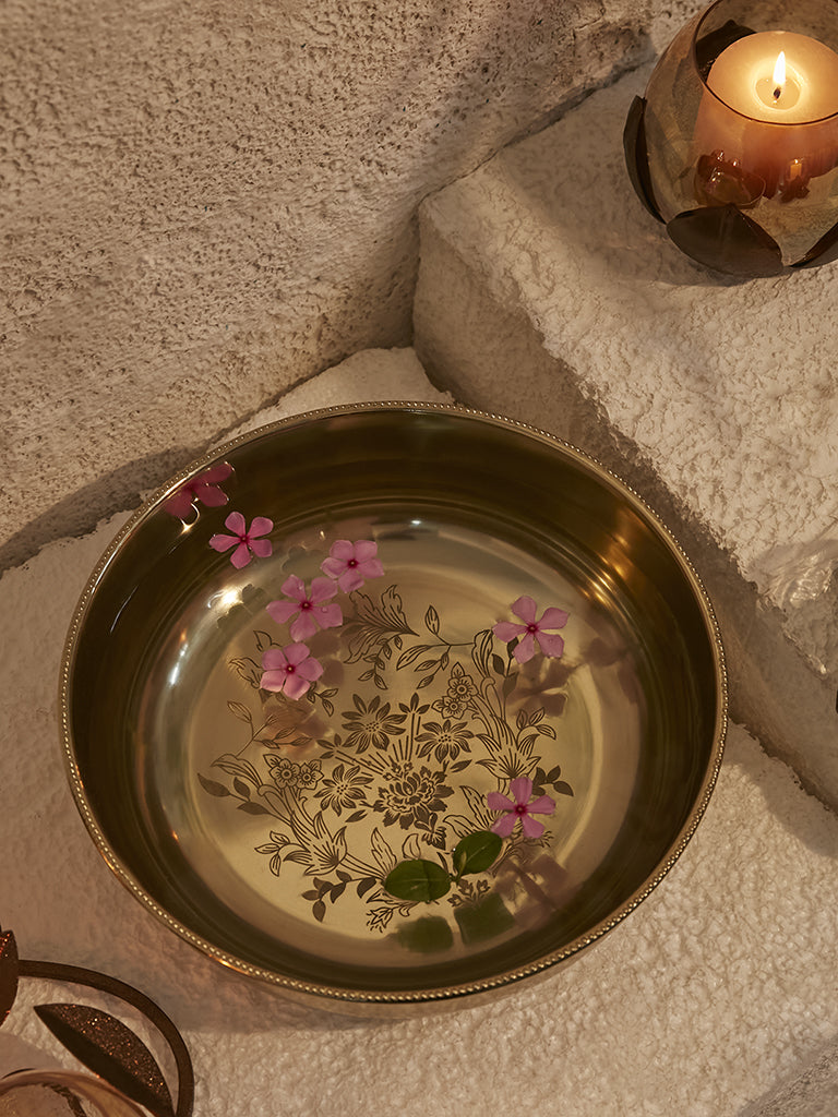 Westside Home Gold Floral Patterned Bowl-Medium