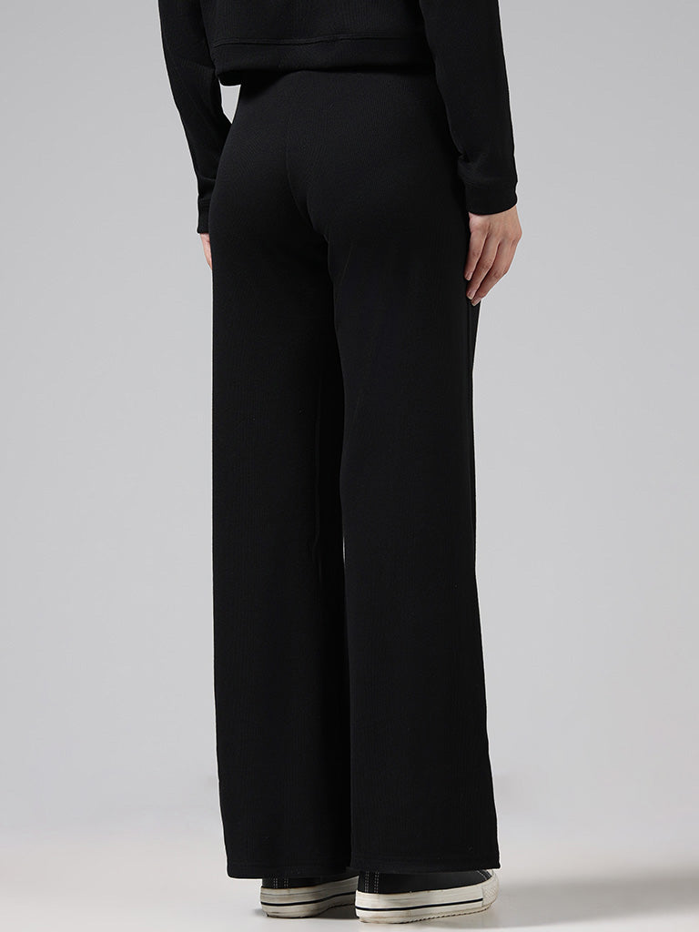 Superstar Black Ribbed Cross Waistband Trousers