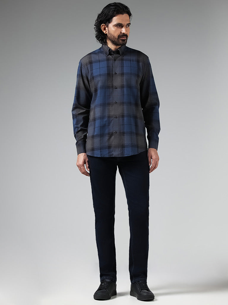 Ascot Navy Checked Relaxed Fit Shirt