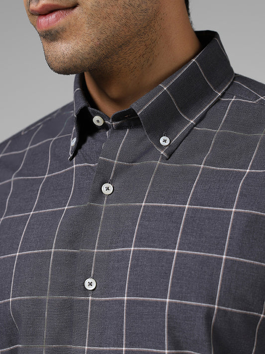 Ascot Grey Checked Cotton Relaxed-Fit Shirt