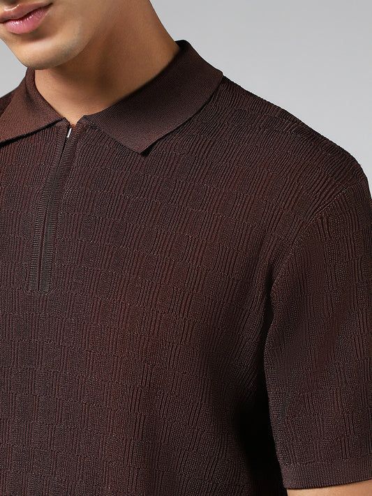 Ascot Brown Knitted Relaxed Fit T-Shirt