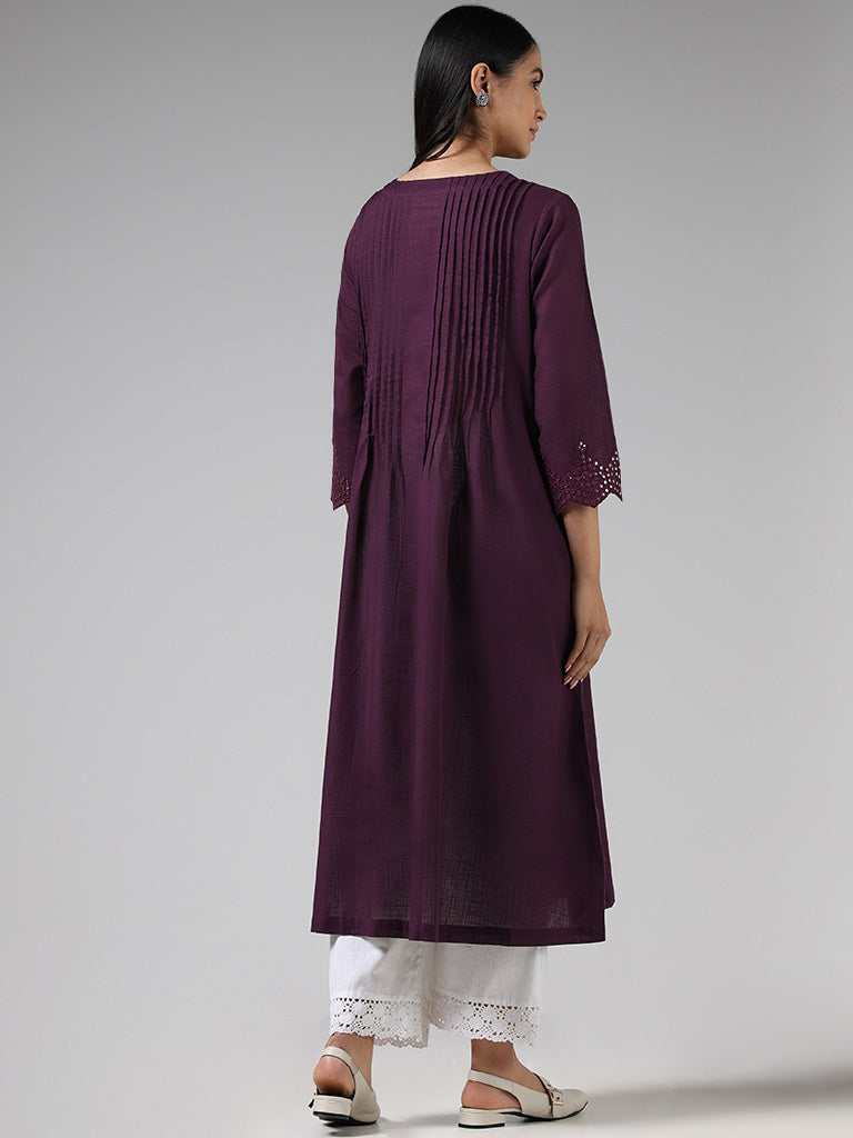 A Purple Long Kurti in Raw Silk with Buttons in Kundan. | Raw silk, Dress,  Churidar