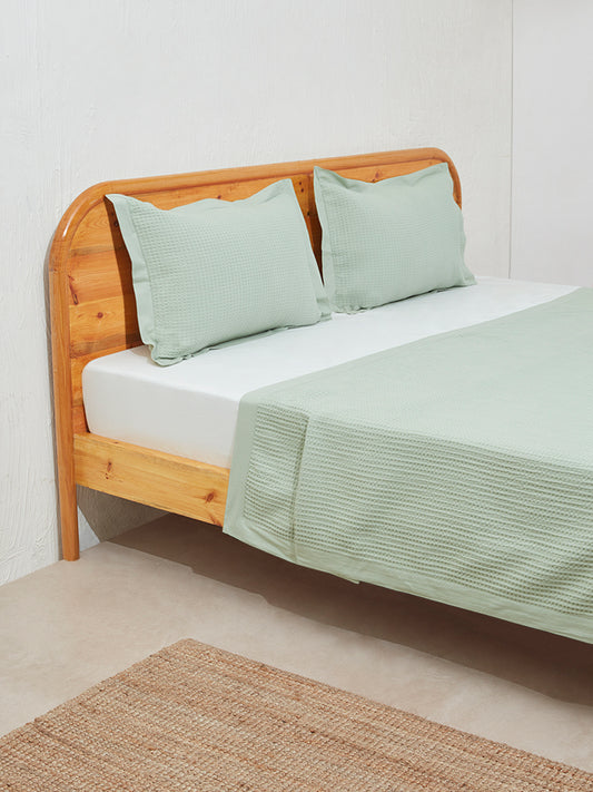 Westside Home Mint Waffle Textured Double Bedcover and Pillowcase Set
