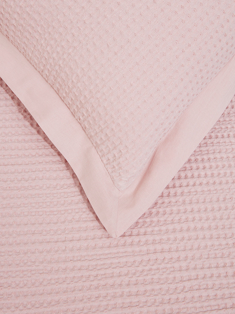 Westside Home Pink Waffle Textured Double Bedcover and Pillowcase Set