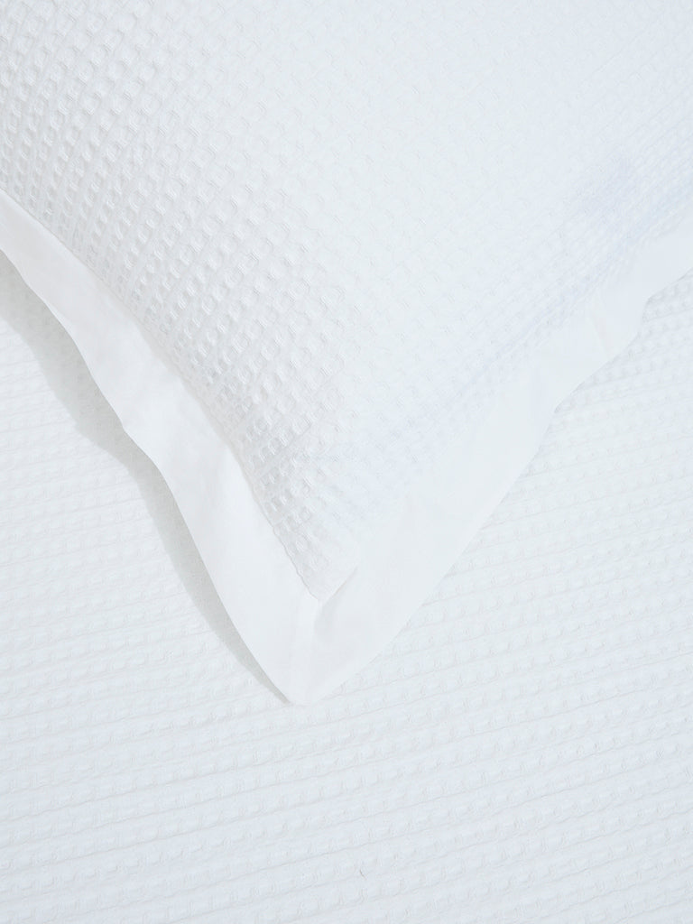 Westside Home White Waffle Textured Double Bedcover and Pillowcase Set
