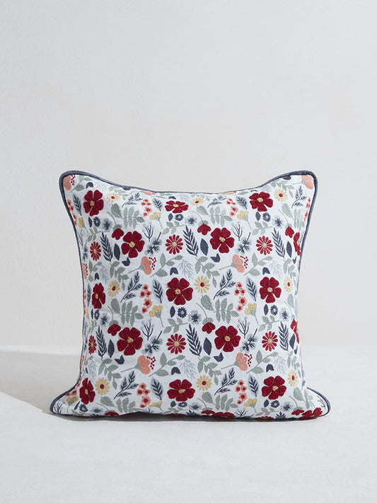 Westside Home Red Floral Embroidered Cushion Cover