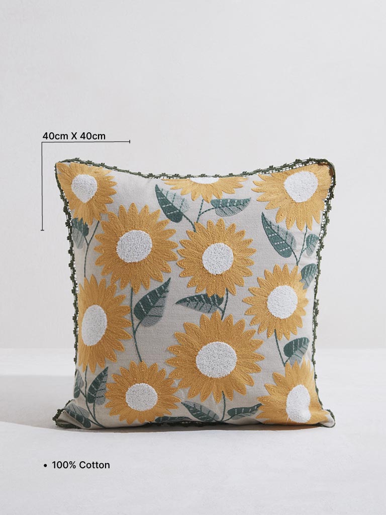 Westside Home Yellow Sunflower Printed Cushion Cover