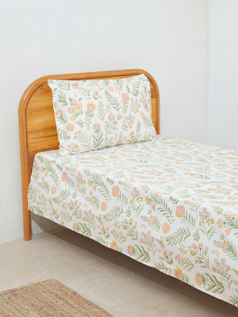 Westside Home Multicolor Floral Print Single Bed Flat Sheet