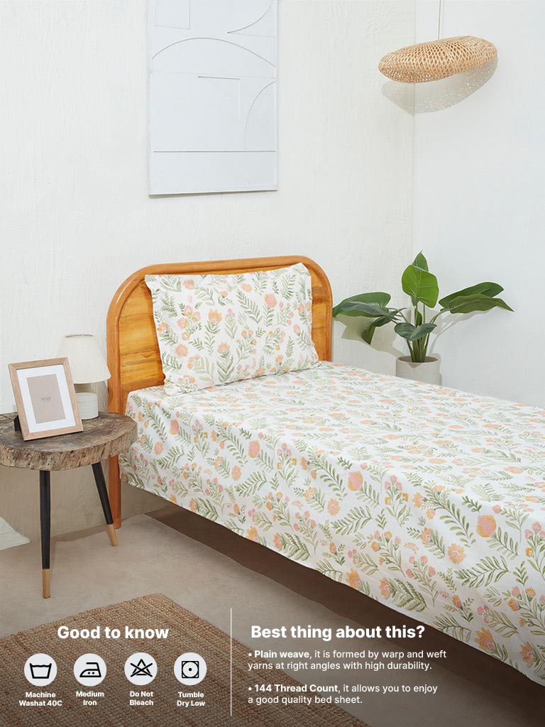 Westside Home Multicolor Floral Print Single Bed Flat Sheet