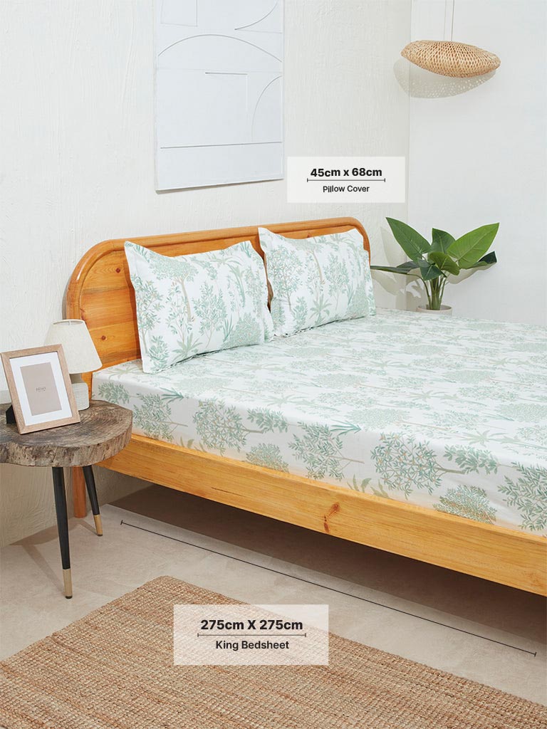 Westside Home Light Green Toile Design King Bed Flat Sheet and Pillowcase Set