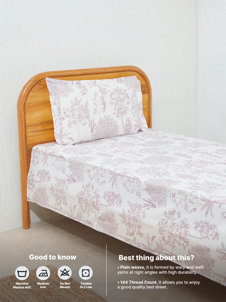 Westside Home Violet Toile Design Single Bed Flat Sheet and Pillowcase Set