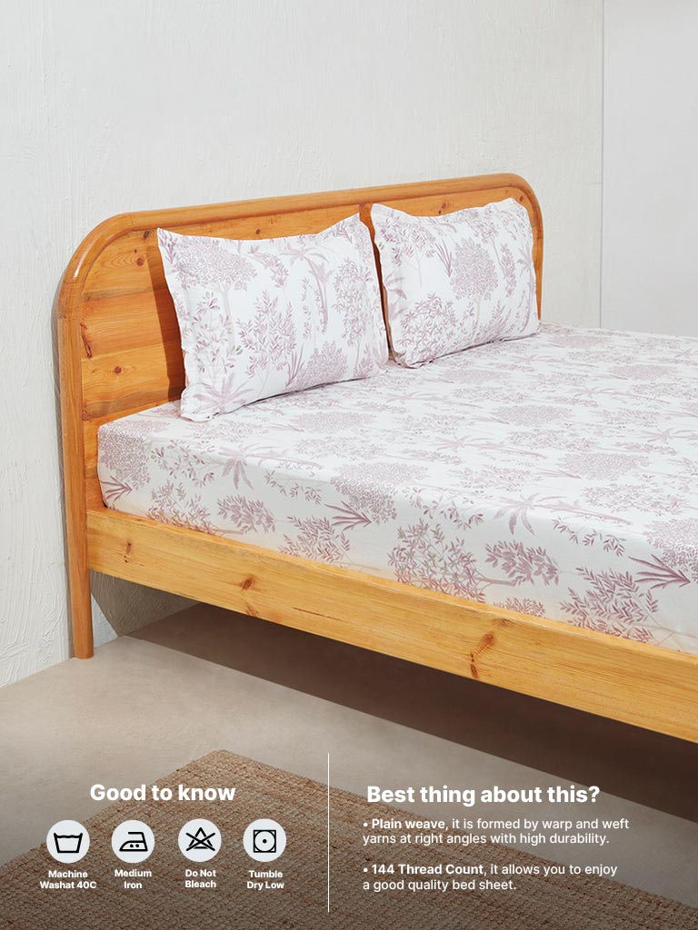 Westside Home Violet Toile Design King Bed Flat Sheet and Pillowcase Set