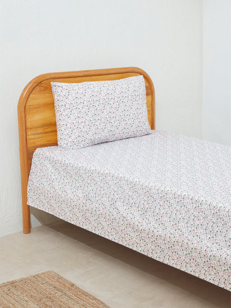 Westside Home Purple Cherries Print Single Bed Flat Sheet and Pillowcase Set