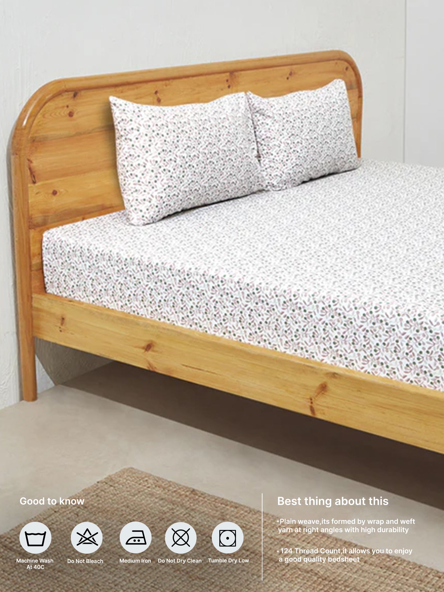 Westside Home Purple Cherries Print King Bed Flat Sheet and Pillowcase Set