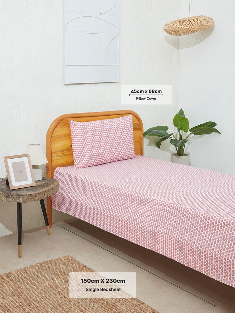 Westside Home Dark Pink Seashell Design Single Bed Flat Sheet and Pillowcase Set