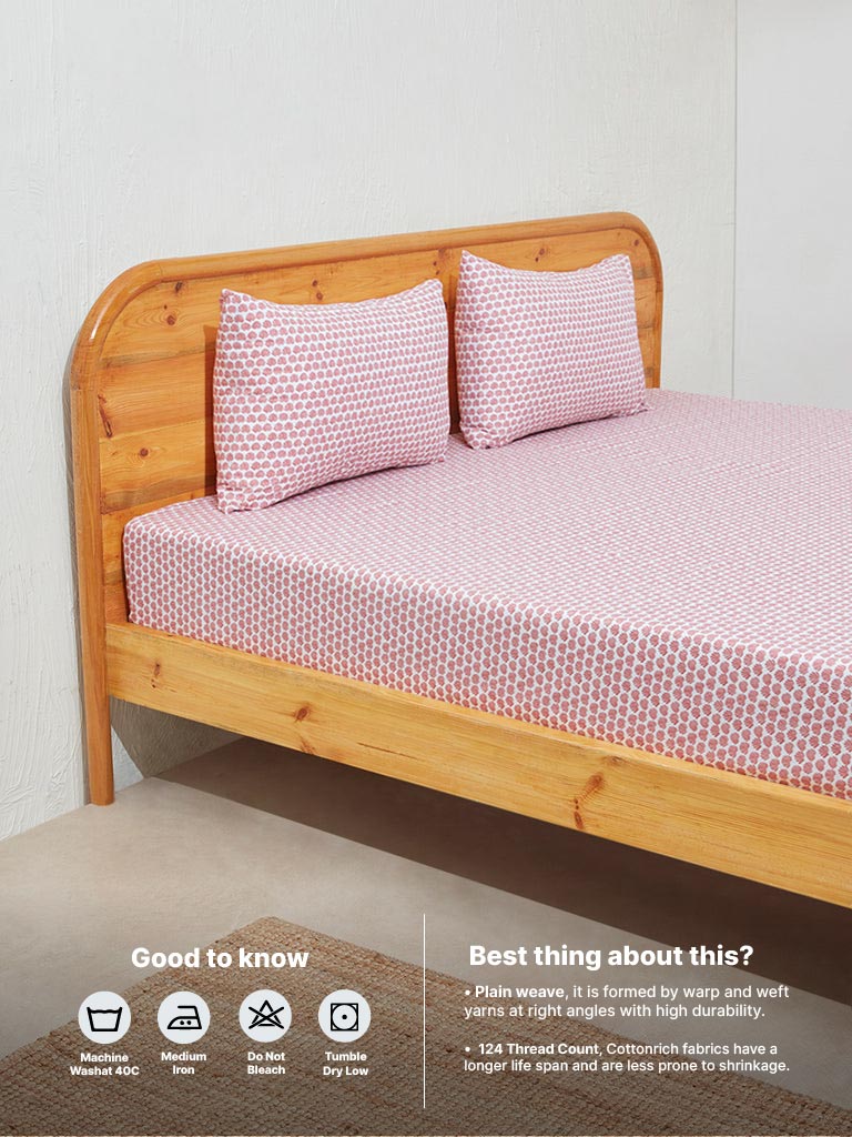 Westside Home Dark Pink Seashell Design Double Bed Flat Sheet and Pillowcase Set