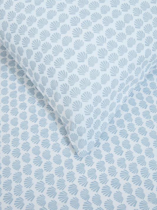 Westside Home Blue Seashell Design Single Bed Flat Sheet and Pillowcase Set