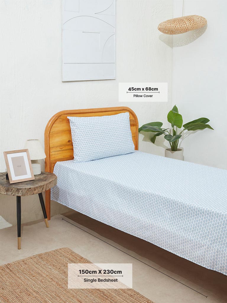 Westside Home Blue Seashell Design Single Bed Flat Sheet and Pillowcase Set