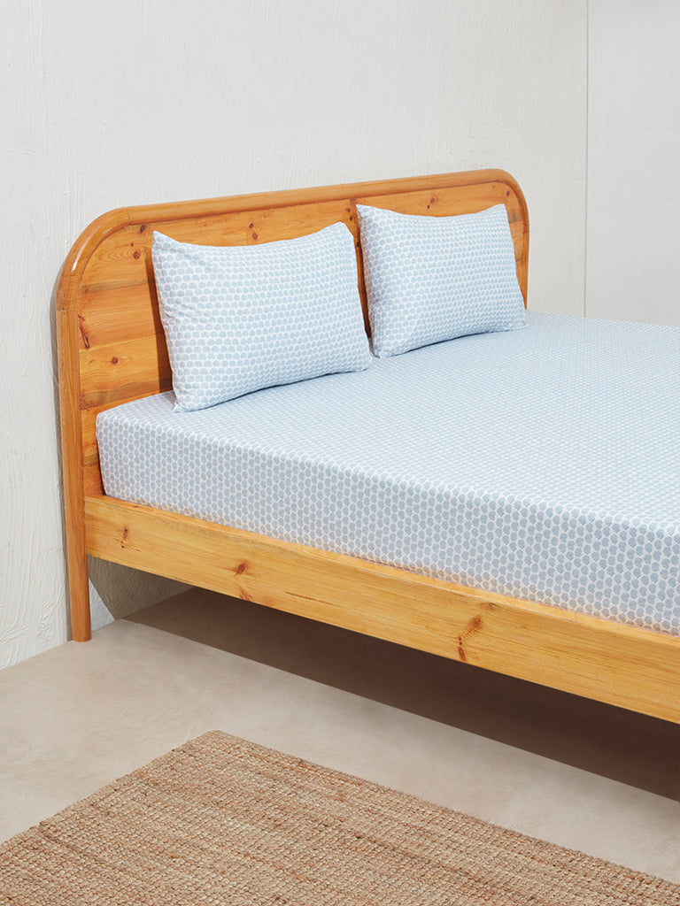 Westside Home Blue Seashell Design Double Bed Flat Sheet and Pillowcase Set