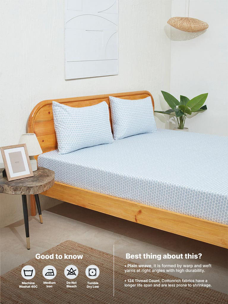 Westside Home Blue Seashell Design Double Bed Flat Sheet and Pillowcase Set
