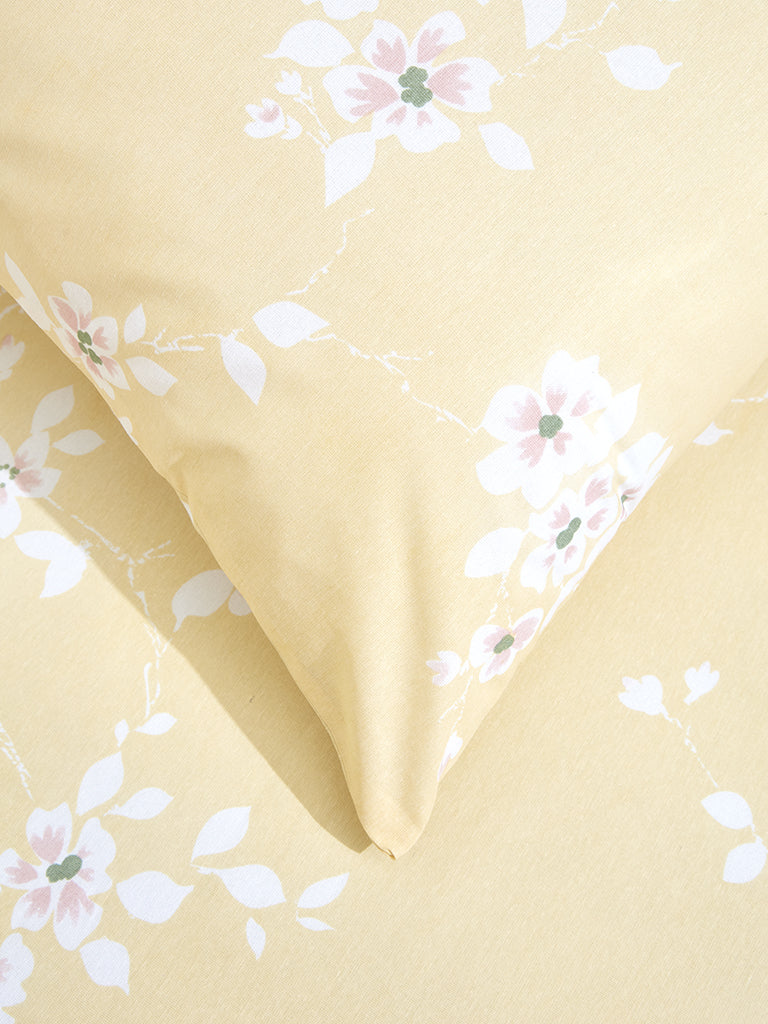 Westside Home Yellow Cherry Blossom Double Bed Flat Sheet and Pillowcase Set