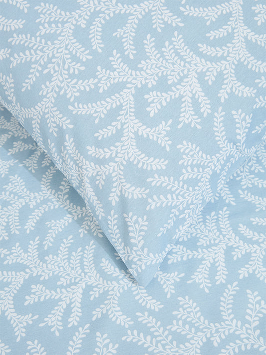 Westside Home Blue Fern Single Bed Fitted Sheet and Pillowcase Set