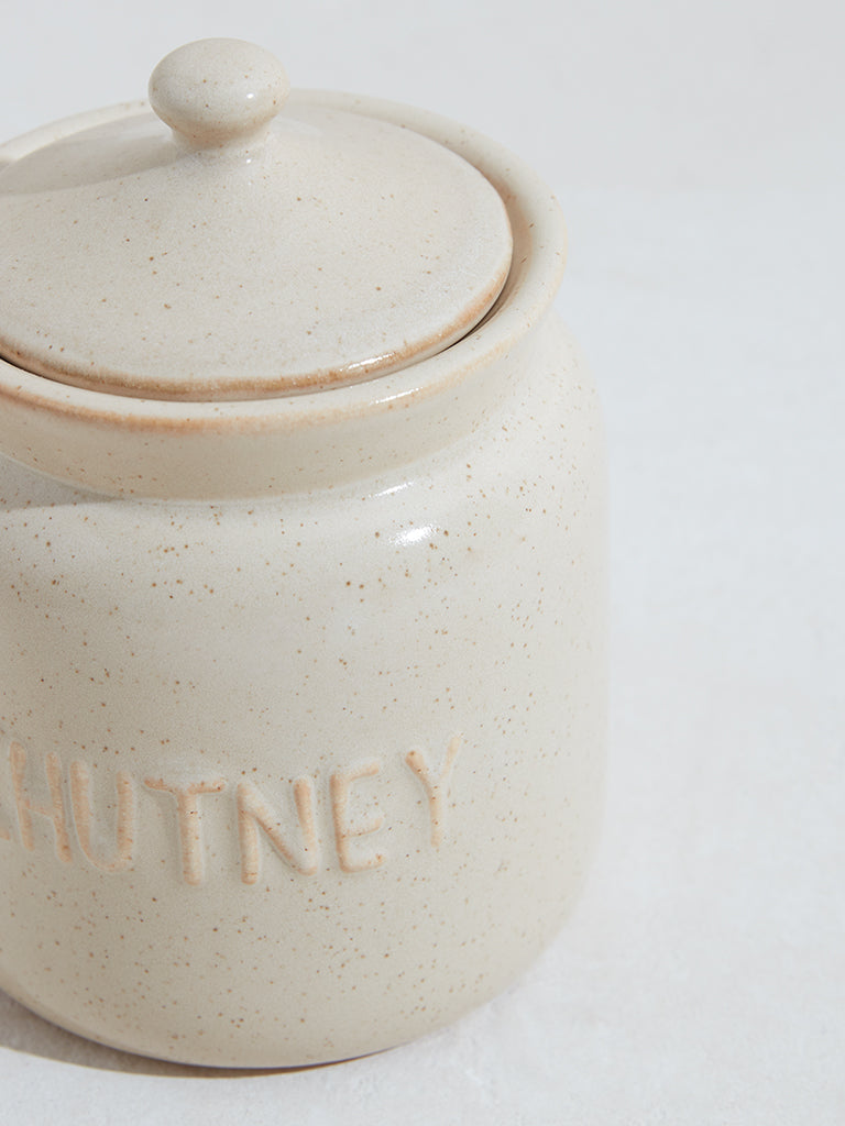 Westside Home Beige Text Embossed Chutney Storage Jar