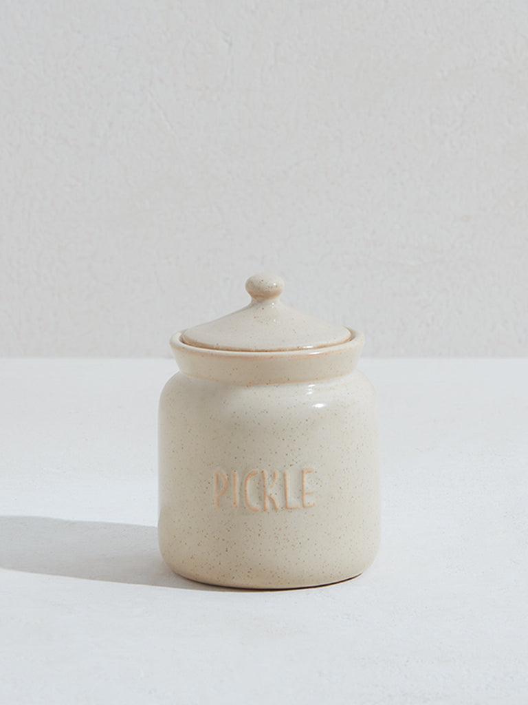Westside Home Beige Text Embossed Pickle Storage Jar