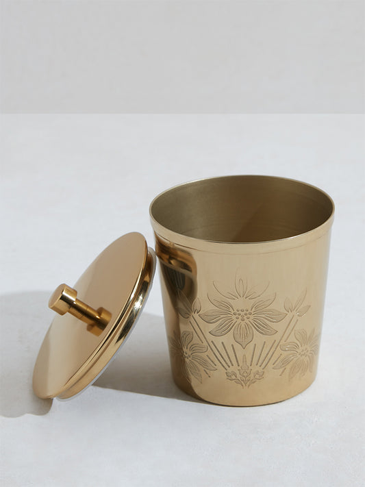 Westside Home Dull Gold Damask Design Metal Jar-Small