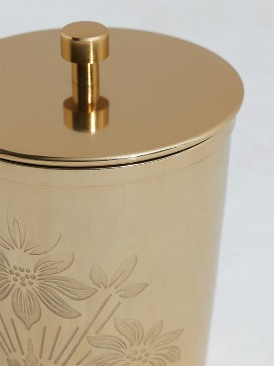 Westside Home Dull Gold Damask Design Metal Jar-Small