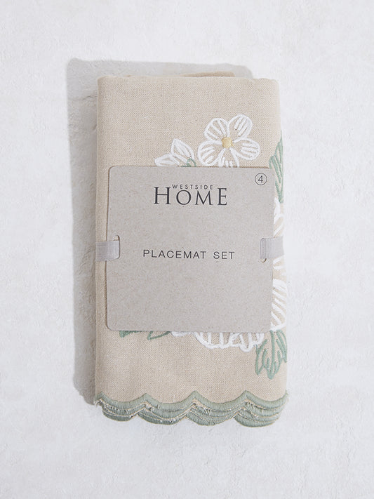 Westside Home Beige Floral Detailed Placemats - (Set of 4)