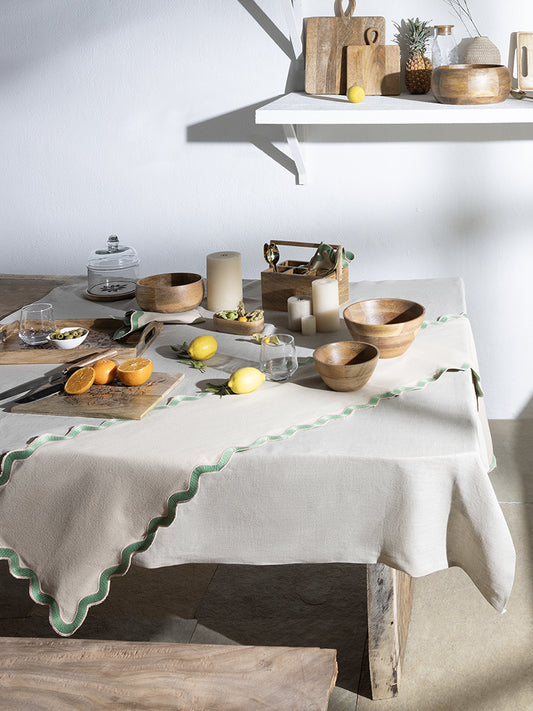 Westside Home Green Scallop Detailed Table Runner