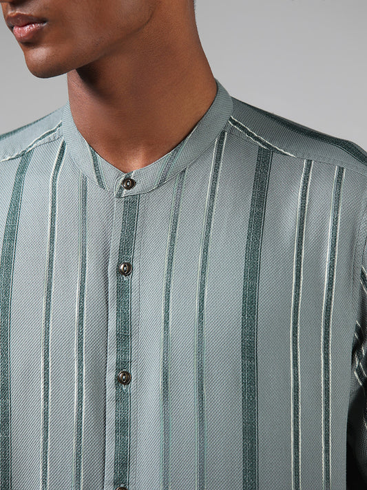 ETA Light Teal Self Striped Resort Fit Shirt